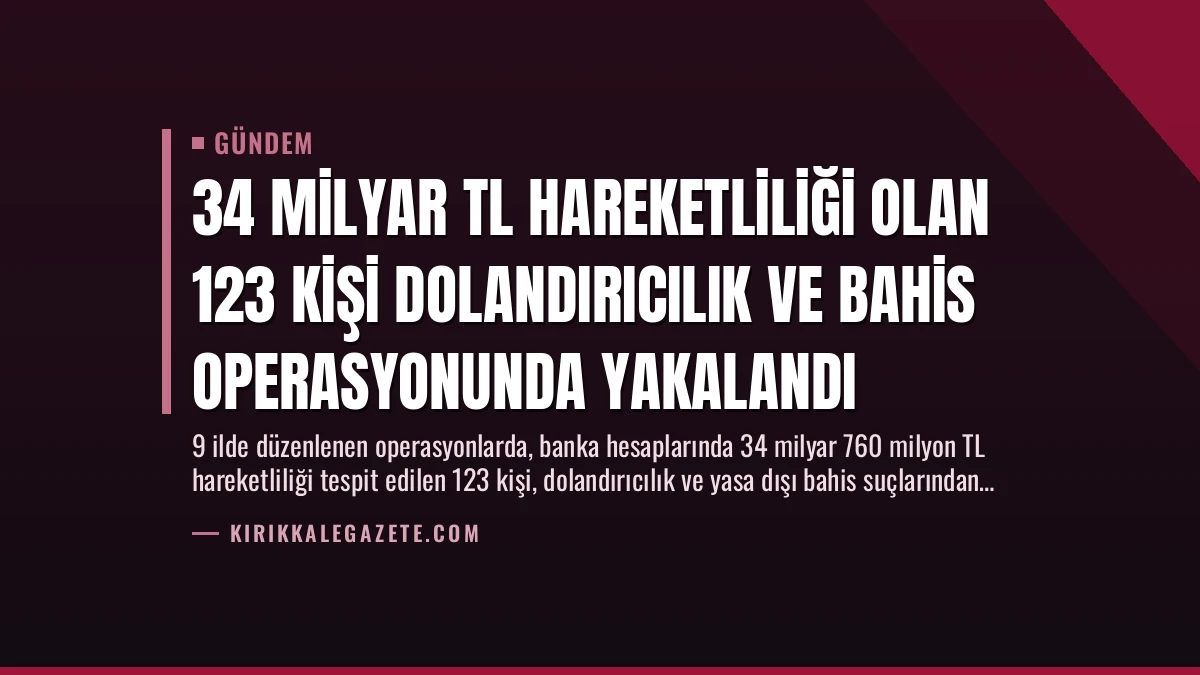 34 Milyar TL Hareketliliği Olan 123 Kişi Dolandırıcılık ve Bahis Operasyonunda Yakalandı