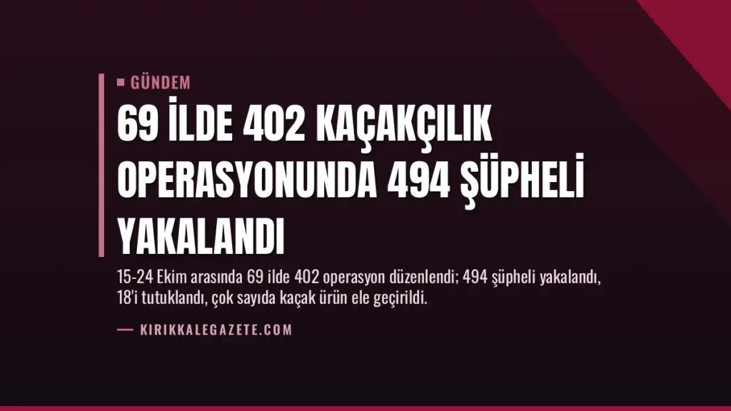 69 İlde 402 Kaçakçılık Operasyonunda 494 Şüpheli Yakalandı